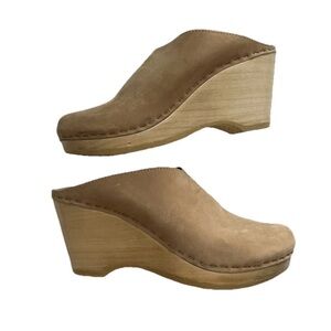 No. 6 Store Women's New School Khaki Leather Wedge Clogs Size 37/7 US